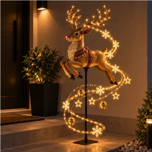 Decoração Natalina Encantada LED Solar + USB – Rena & Trenó